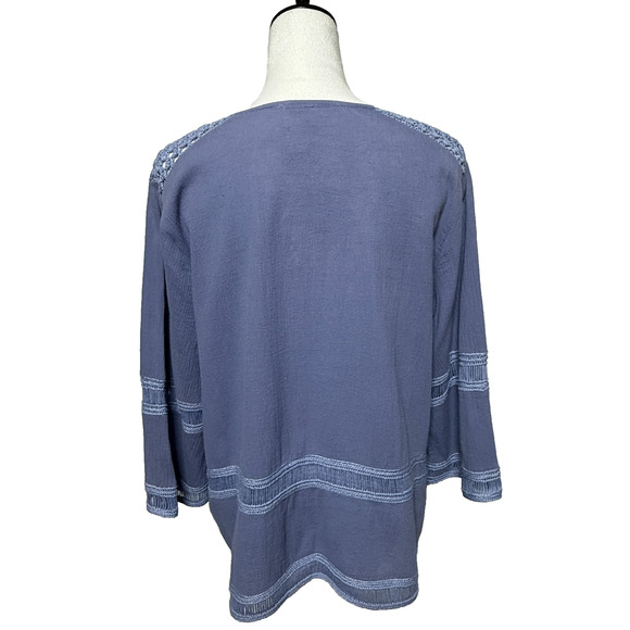 Chicos Top Womens Large 2 Blue Crochet Tasseled Peasant Flowy Beachy Boho - Picture 2 of 10